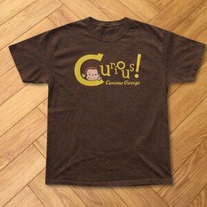 Brown-Curious George Classic Logo Cartoon Graphic Tee